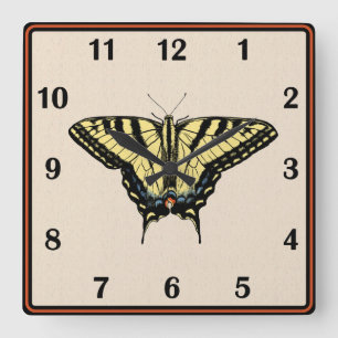 Reloj Cuadrado Mariposa de cola de cerda amarilla del suroeste