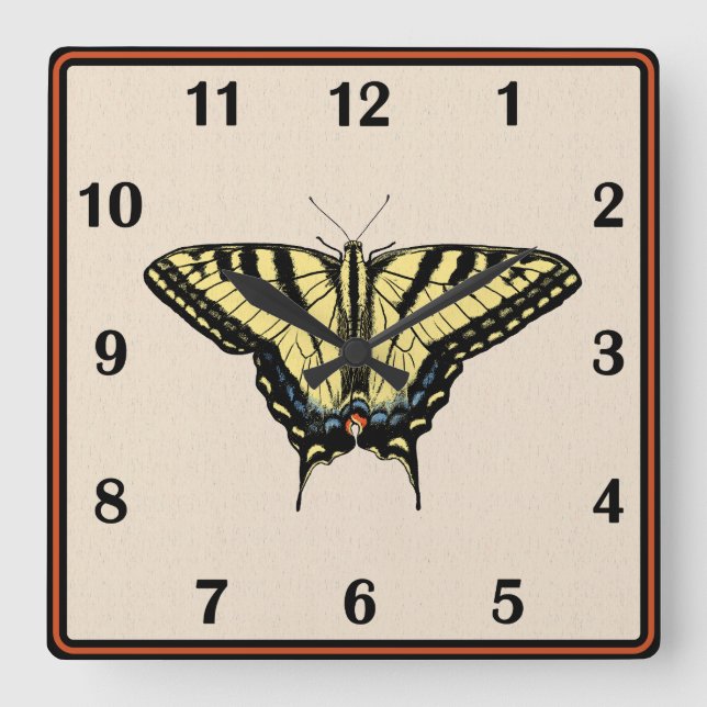 Reloj Cuadrado Mariposa de cola de cerda amarilla del suroeste (Anverso)