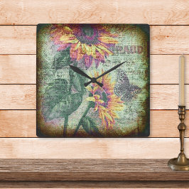 Reloj Cuadrado Mariposa de girasol rústica audaz efemera