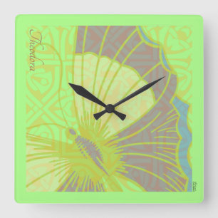 Reloj Cuadrado Mariposa de oro clásica Pistachio Violeta