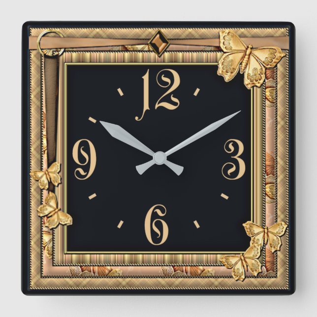 Reloj Cuadrado Mariposa decorativa (Anverso)