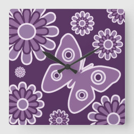 Reloj Cuadrado Mariposa Moderna Morada Y Lavanda Floral Primavera