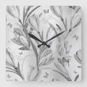 Reloj Cuadrado Mariposa monocromática floral de Graden de los