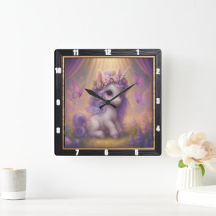 Reloj Cuadrado Mariposa morada Unicornio mágico