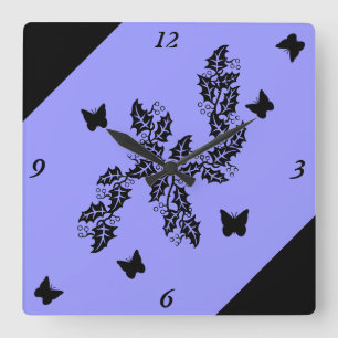 Reloj Cuadrado mariposa negra en lilac