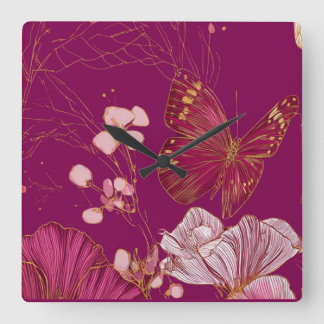 Reloj Cuadrado Mariposa Rosa