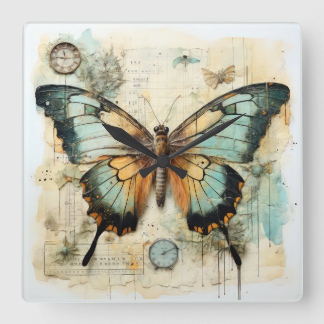 Reloj Cuadrado Mariposa vintage (Anverso)
