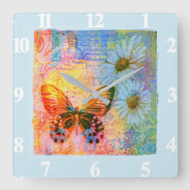 Reloj Cuadrado mariposa y marea (Anverso)