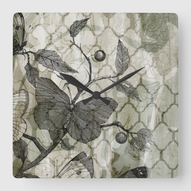 Reloj Cuadrado Mariposas árabes (Anverso)