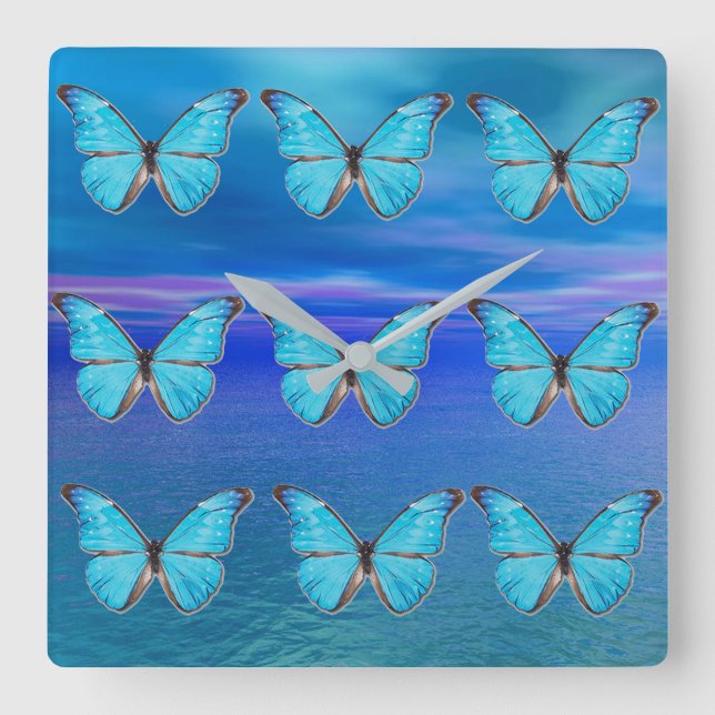 Reloj Cuadrado Mariposas azules (Anverso)