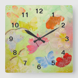 Reloj Cuadrado Mariposas coloridas bonitas