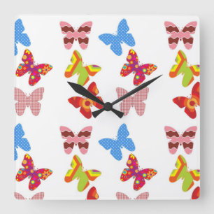 Reloj Cuadrado Mariposas de colores decorativos