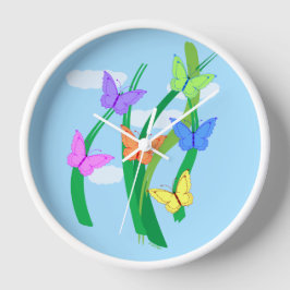 Reloj Cuadrado Mariposas de colores y cielo 