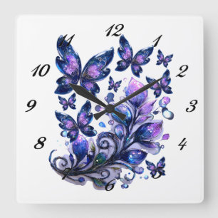 Reloj Cuadrado Mariposas de Destello Cósmico