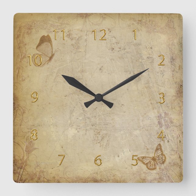 Reloj Cuadrado Mariposas de época (Anverso)