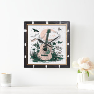 Reloj Cuadrado Mariposas de guitarra Cassettes de época