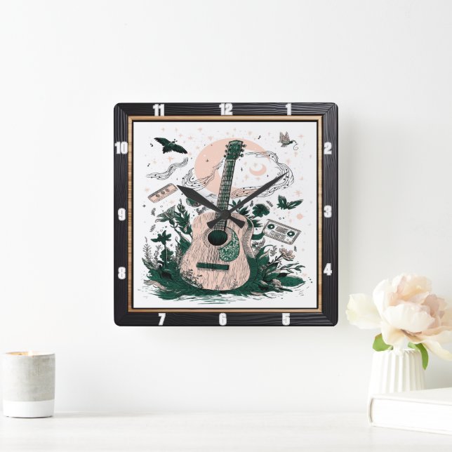 Reloj Cuadrado Mariposas de guitarra Cassettes de época (Hogar)