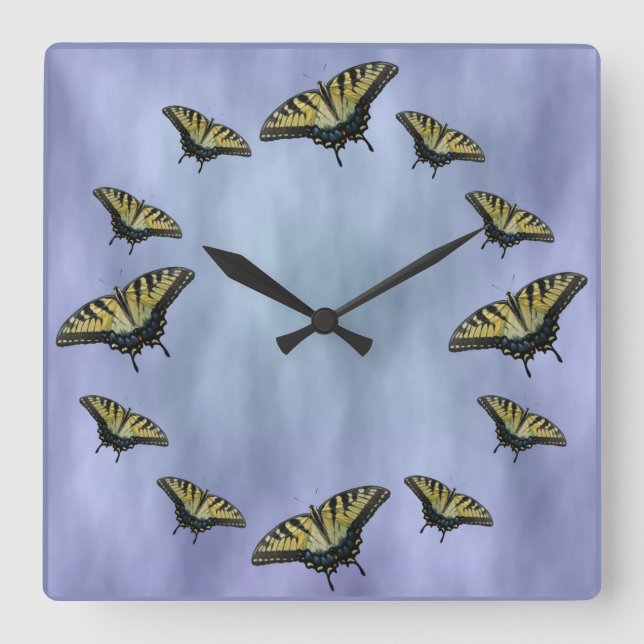 Reloj Cuadrado Mariposas en las nubes (Anverso)