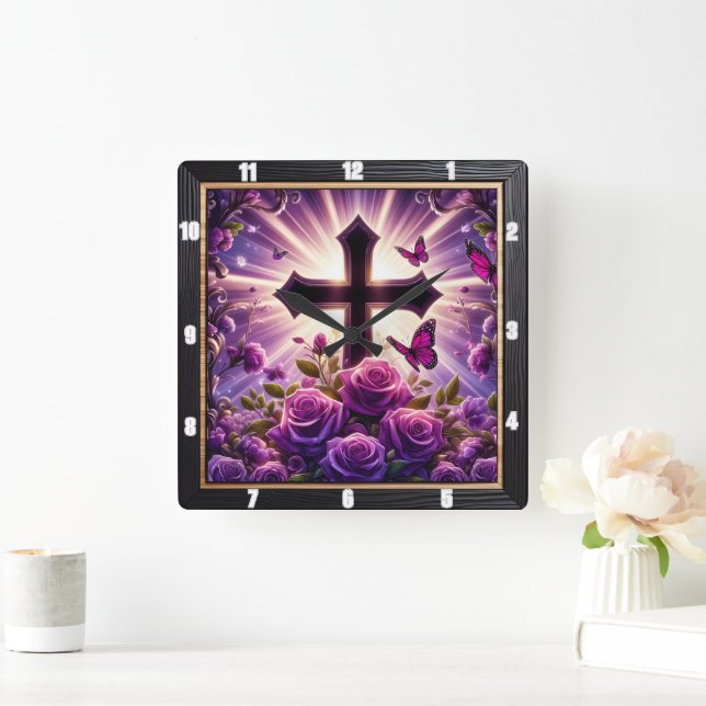 Reloj Cuadrado Mariposas Rosa cruzadas violetas radiantes (Hogar)