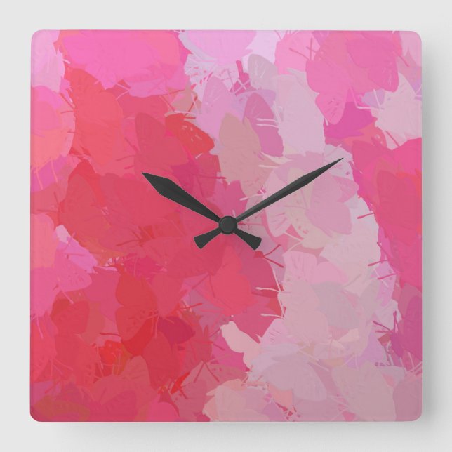 Reloj Cuadrado Mariposas rosadas de bonito (Anverso)