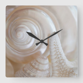 Reloj Cuadrado Mariscos Blancos Starfish Tropical Beach Shells
