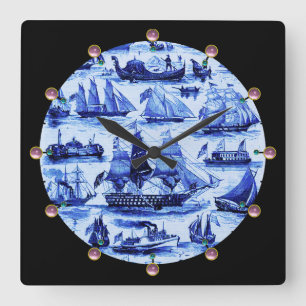 Reloj Cuadrado MARÍTIMA,BUQUES DE VENTAJA,BUQUES DE VELA,Azul mar