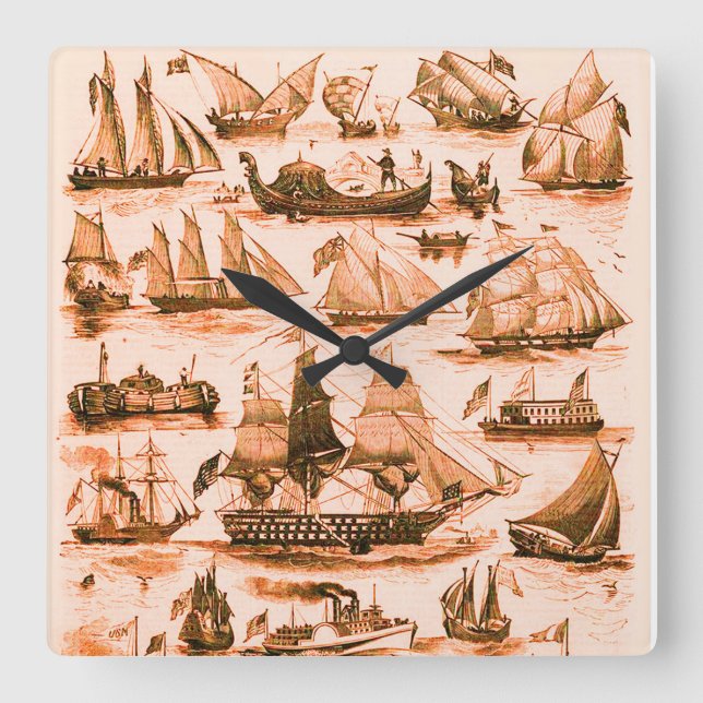 Reloj Cuadrado MARÍTIMO,BUQUES DE VENTAJA,BUQUES DE VELA,Marrón d (Anverso)