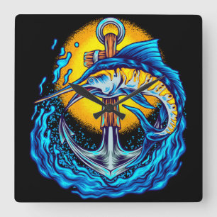 Reloj Cuadrado Marlin Fish con ancla