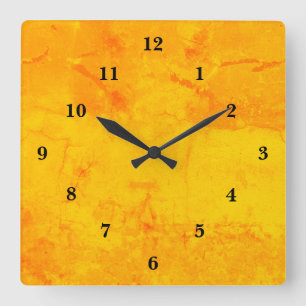 Reloj Cuadrado Mármol amarillo rojo, arte de arcoíris