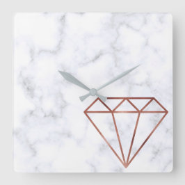 Reloj Cuadrado mármol blanco de diamante dorado claro elegante