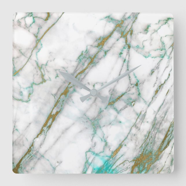 Reloj Cuadrado Mármol Blanco Gris Gris Oro Grafito Carrara Mint (Anverso)