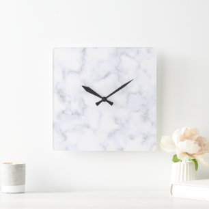 Reloj Cuadrado Mármol Blanco Moderno Elegante
