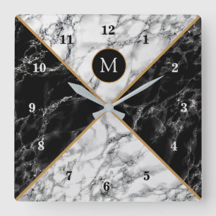 Reloj Cuadrado Mármol blanco y negro de moda: agrega tu carta