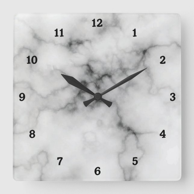 Reloj Cuadrado Mármol blanco y negro simulados (Anverso)