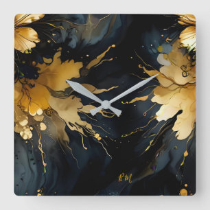 Reloj Cuadrado mármol de oro negro abstracto de moda