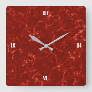 Reloj Cuadrado Mármol rojo elegante con venas blancas