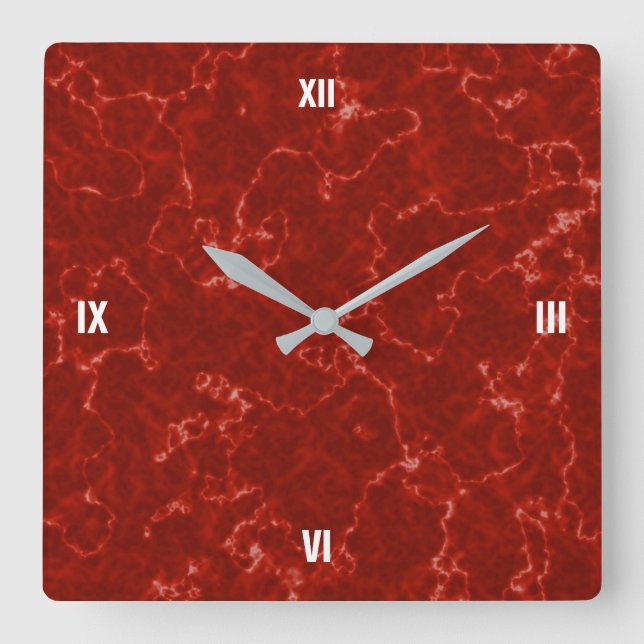 Reloj Cuadrado Mármol rojo elegante con venas blancas (Anverso)