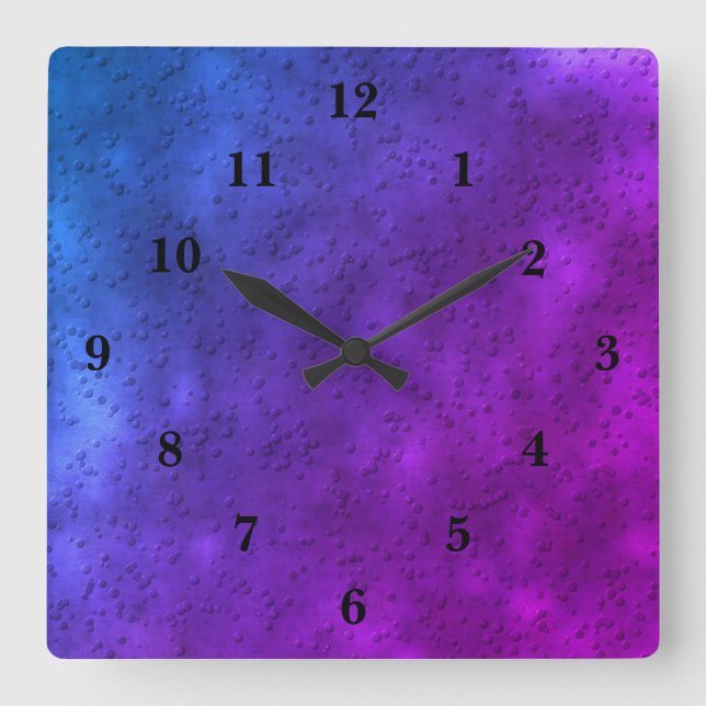 Reloj Cuadrado Mármol rosa morado azul, arte arco iris (Anverso)
