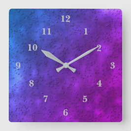 Reloj Cuadrado Mármol rosa morado azul, arte arco iris
