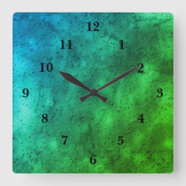 Reloj Cuadrado Mármol verde azul, arte arcoiris