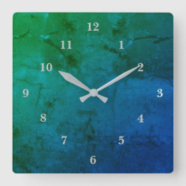 Reloj Cuadrado Mármol verde azul, arte arcoiris