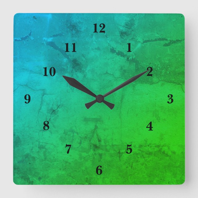 Reloj Cuadrado Mármol verde azul, arte arcoiris (Anverso)