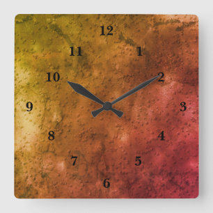 Reloj Cuadrado Mármol verde marrón, arte arcoiris