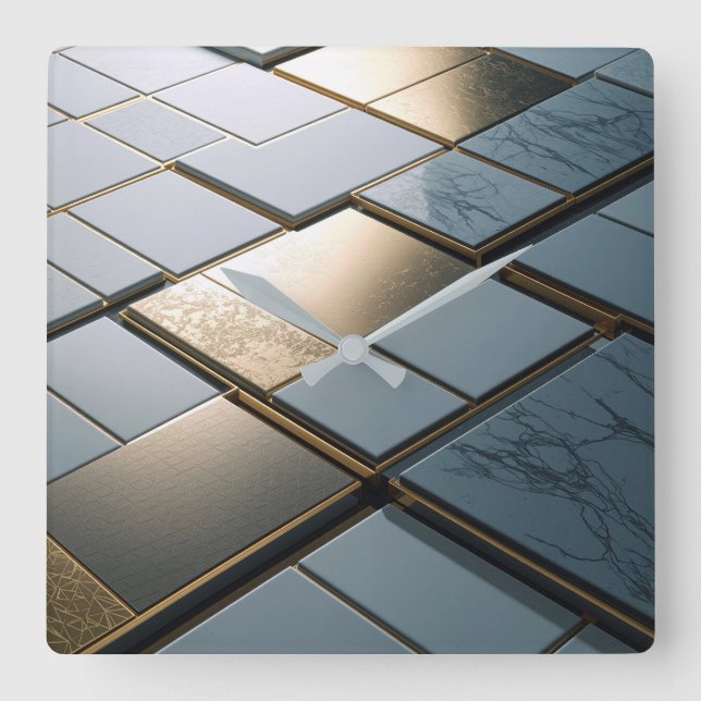 Reloj Cuadrado Marmor Gold Fliesen Luxus Geometrie (Anverso)
