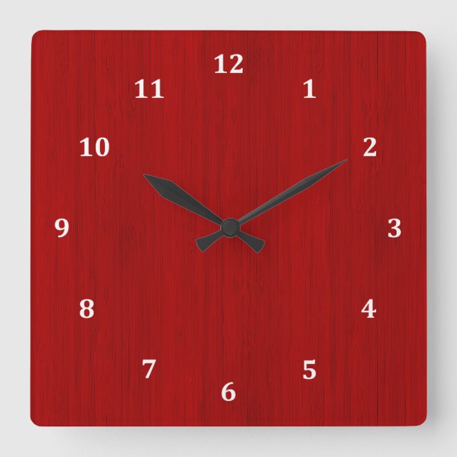 Reloj Cuadrado Maroon Red Bamboo Wood Grain Look (Anverso)