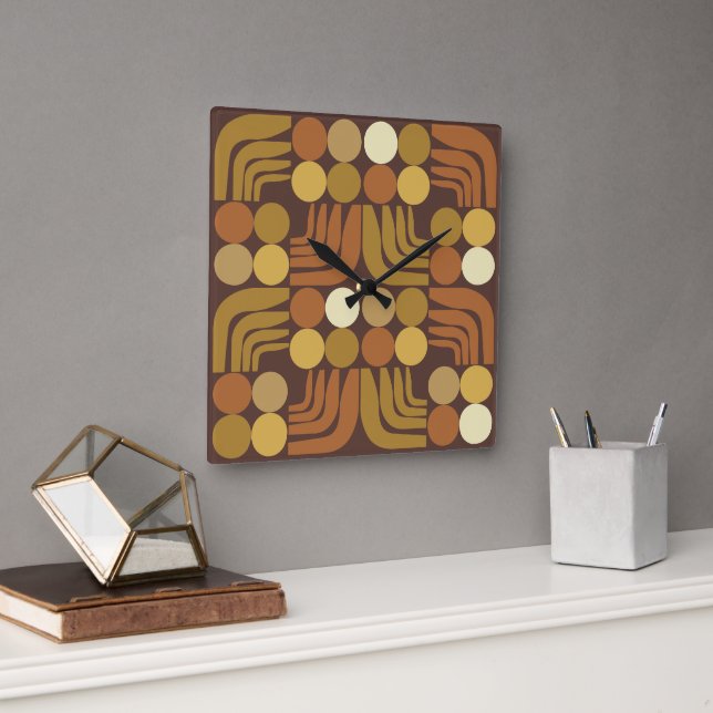 Reloj Cuadrado Marrón oscuro bohemio (Oficina)