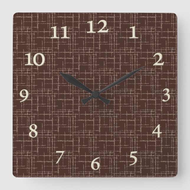 Reloj Cuadrado Marrón texturado. (Anverso)