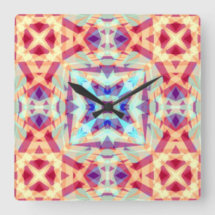 Reloj Cuadrado Marroquí geométrico rojo turquesa morado