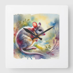 Reloj Cuadrado Marsupial Mouse 120924AREF104 - Watercolor