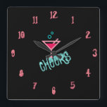 Reloj Cuadrado Martini - Bebida Alcohólica Pop Art, Rosa y Turque<br><div class="desc">Retro,  pop,  colorida creación de la bebida Martini,  Reloj cuadrado. Tema especial del color rosa y turquesa,  con un simple pero elegante icono de estilo artístico. Diseño único retro pop y estilo. Texto editable: Cambia el título a tu preferencia.</div>